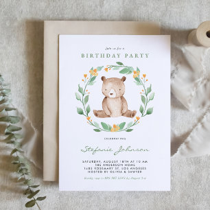 Niedlicher Watercolor Kinderbär Woodland Kindergeb Einladung