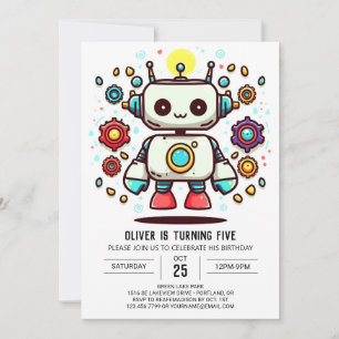 Niedlicher Watercolor Online Robot Geburtstag Einladung