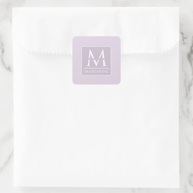Niedlicher weiblicher Lavendel Mit Monogramm Quadratischer Aufkleber (Tasche)