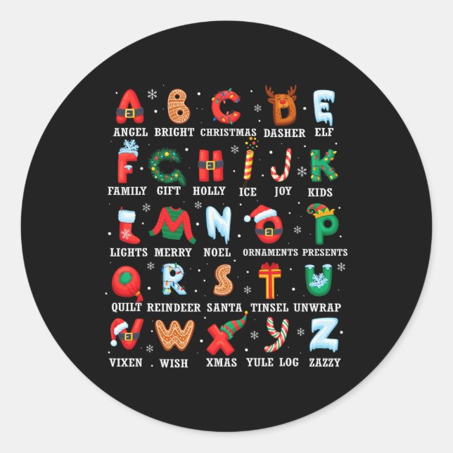 Niedlicher Weihnachts Alphabet Kindergarten Kinder Runder Aufkleber (Vorderseite)