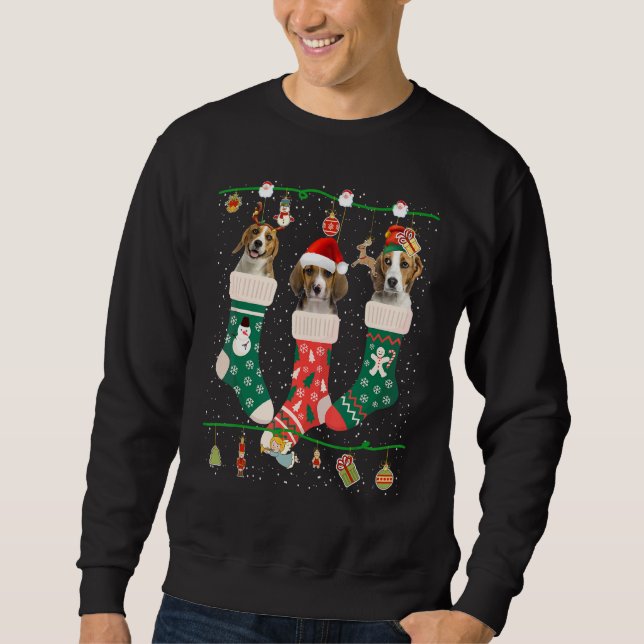 Niedlicher Weihnachts-Beagle in Sock Xmas Rentier  Sweatshirt (Vorderseite)