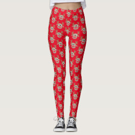 Niedlicher Weihnachts-Cartoon Reindeer Pattern Red Leggings