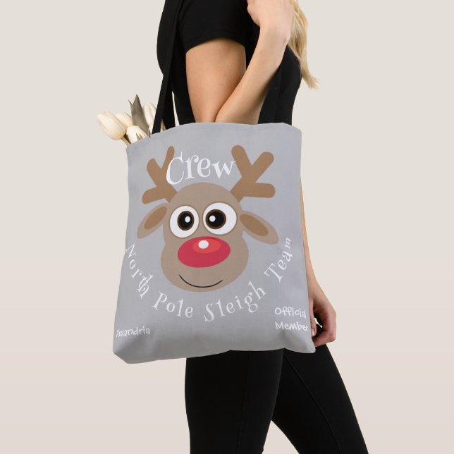 Niedlicher Weihnachts-Cartoon Reindeer Sleigh Team Tasche (Von Nahem)