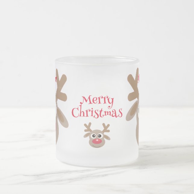 Niedlicher Weihnachts-Cartoon Reindeer Winter Whit Mattglastasse (Mittel)