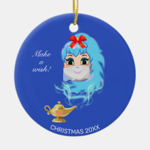 Niedlicher Weihnachts-Dschinn und magische Lampe a Keramik Ornament