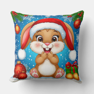 Niedlicher Weihnachts-Hase mit Santa-Hut Kissen