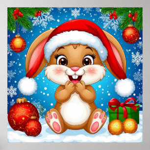 Niedlicher Weihnachts-Hase mit Santa-Hut Poster