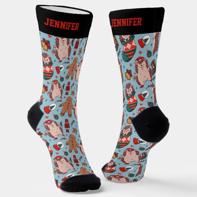 Niedlicher Weihnachts-Igel-Muster Winterurlaub Socken (Gewinkelt)