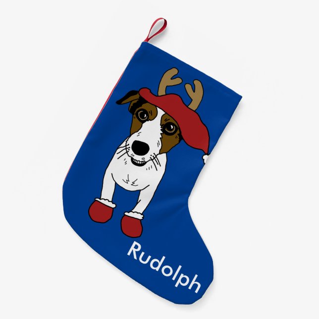 Niedlicher Weihnachts-Jack Russell Terrier Kleiner Weihnachtsstrumpf (Vorderansicht (hängend))