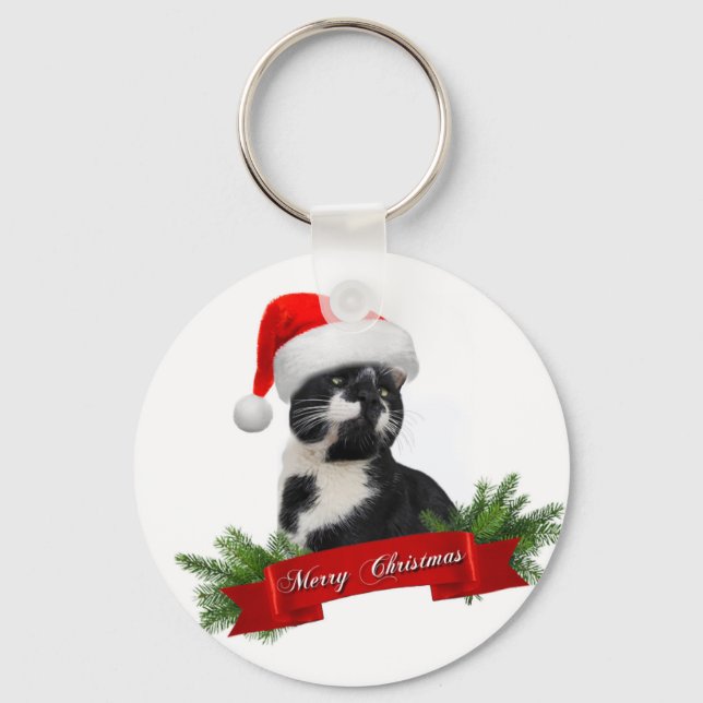 Niedlicher Weihnachts-Kätzchen-Schlüsselanhänger Schlüsselanhänger (Vorderseite)