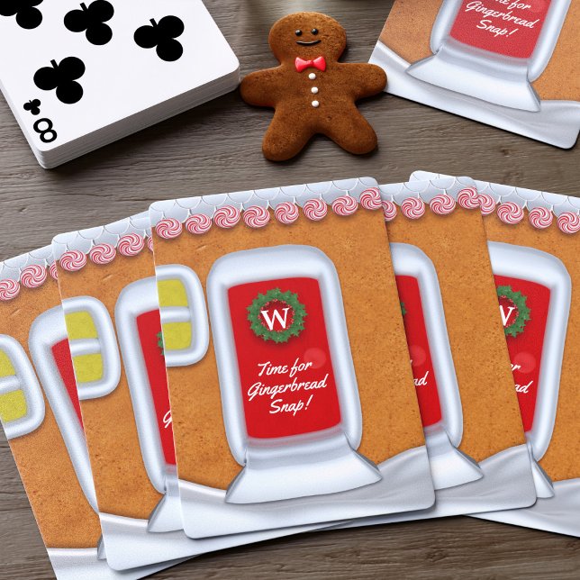 Niedlicher Weihnachts-Lebkuchen-Haus Monogram Holi Spielkarten (Time for gingerbread snap! A fun stocking stuffer gift. Just add your initial)