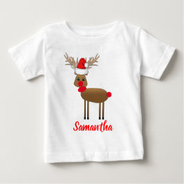 Niedlicher Weihnachts-Red-Nose-Rentier-Santa-Hut Baby T-shirt