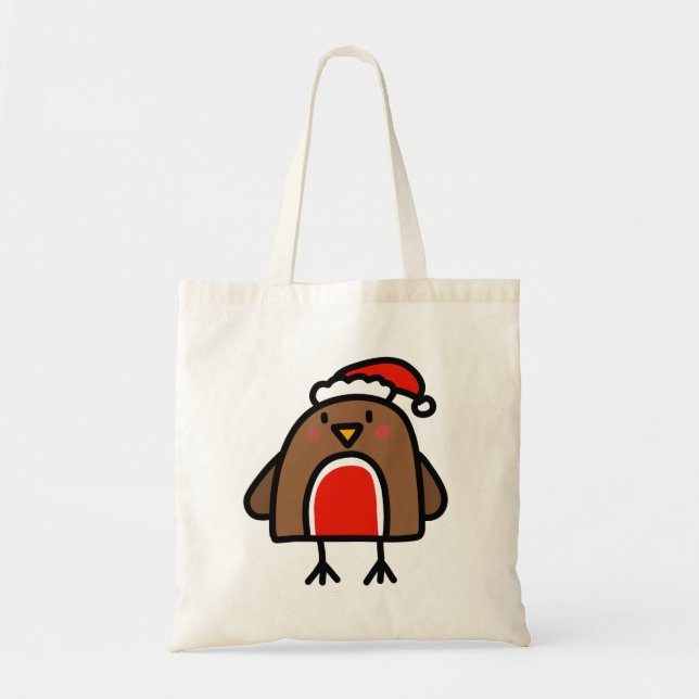 Niedlicher Weihnachts-Robin Doodle-Cartoon Tragetasche (Vorne)