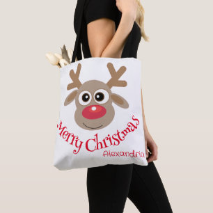 Niedlicher Weihnachts-Spaß Cartoon Reindeer White Tasche