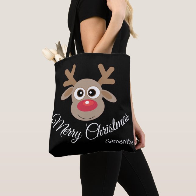 Niedlicher Weihnachts-Spaß Cartoon Rentier Black Tasche (Von Nahem)