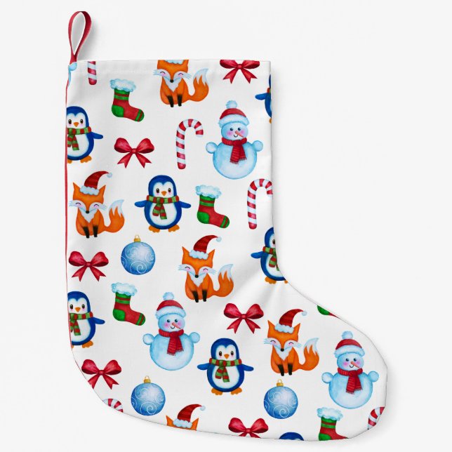 Niedlicher Weihnachts Wasserfarbe Snowman Penguin  Kleiner Weihnachtsstrumpf (Vorderseite)
