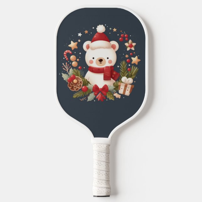 Niedlicher Weihnachts-/Winterbär im Keim Pickleball Schläger (Vorderseite)