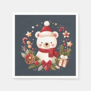Niedlicher Weihnachts-/Winterbär im Keim Serviette