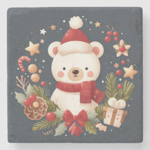 Niedlicher Weihnachts-/Winterbär im Keim Steinuntersetzer
