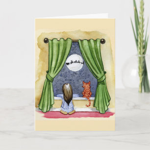 Niedlicher Weihnachtsabend Kind & Kitty Cat Wasser Karte