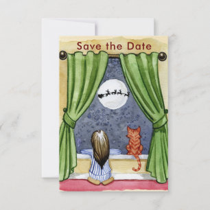 Niedlicher Weihnachtsabend Kind & Kitty Cat Wasser Save The Date