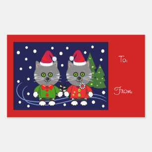 Niedlicher Weihnachtsaufkleber mit Katzen Rechteckiger Aufkleber