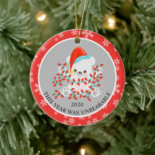 Niedlicher Weihnachtsbär 2020 Keramik Ornament (Baum)