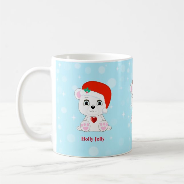 Niedlicher Weihnachtsbär Cartoon auf Light Blue Kaffeetasse (Links)