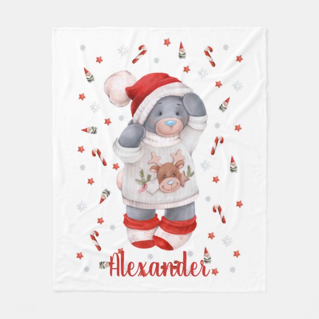 Niedlicher Weihnachtsbär Fleecedecke (Vorderseite)