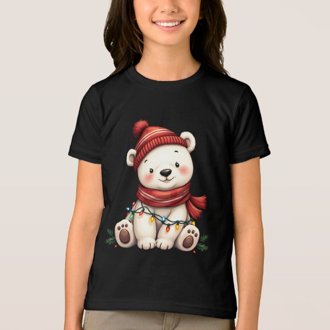 Niedlicher Weihnachtsbär in Lights ummantelt Tri-Blend Shirt (Vorderseite)