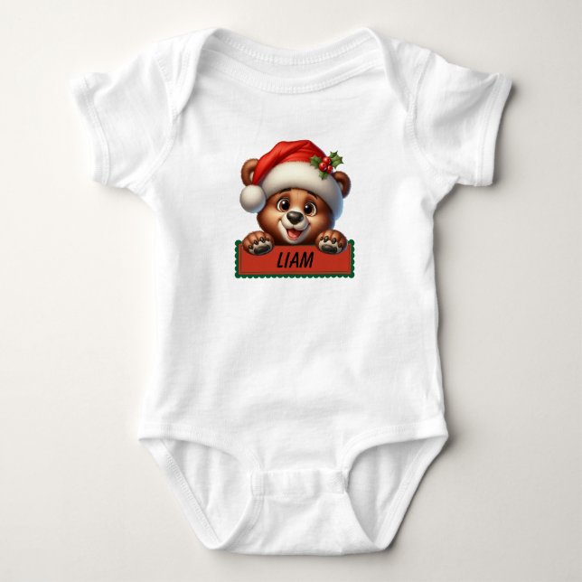 Niedlicher Weihnachtsbär Individuelle Name Baby Bo Baby Strampler (Vorderseite)