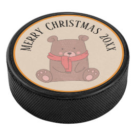 Niedlicher Weihnachtsbär mit Scarf Eishockey Puck