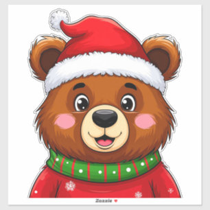 Niedlicher Weihnachtsbär mit Weihnachtsmannmütze Aufkleber