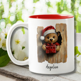 Niedlicher Weihnachtsbär mit Weihnachtsmannmütze n Zweifarbige Tasse