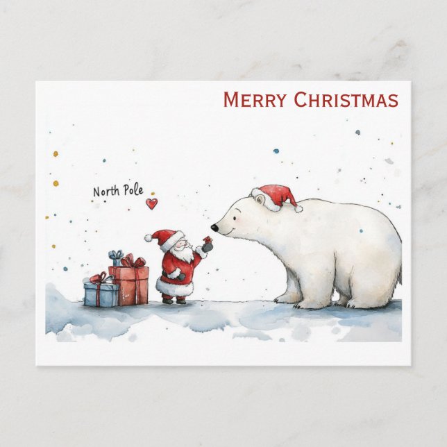 Niedlicher Weihnachtsbär Nordpol Postkarte (Vorderseite)