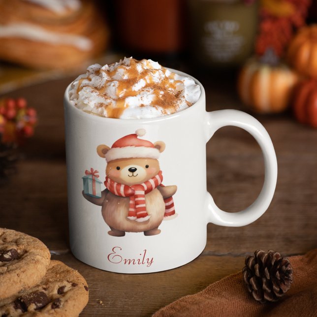 Niedlicher Weihnachtsbär Personalisiertes Kind Kaffeetasse (Little Bear Christmas Personalized Kid's Mug)