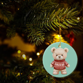 Niedlicher Weihnachtsbär personlisiert Keramik Ornament