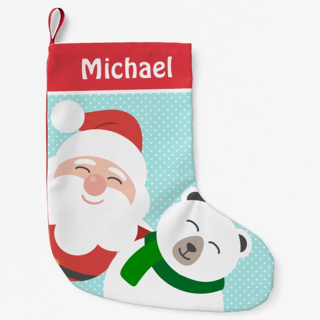 Niedlicher Weihnachtsbär und Eisbär Personalisiert Kleiner Weihnachtsstrumpf (Vorderseite)