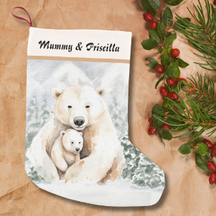 Niedlicher Weihnachtsbär und Kinderpolarbär Kleiner Weihnachtsstrumpf