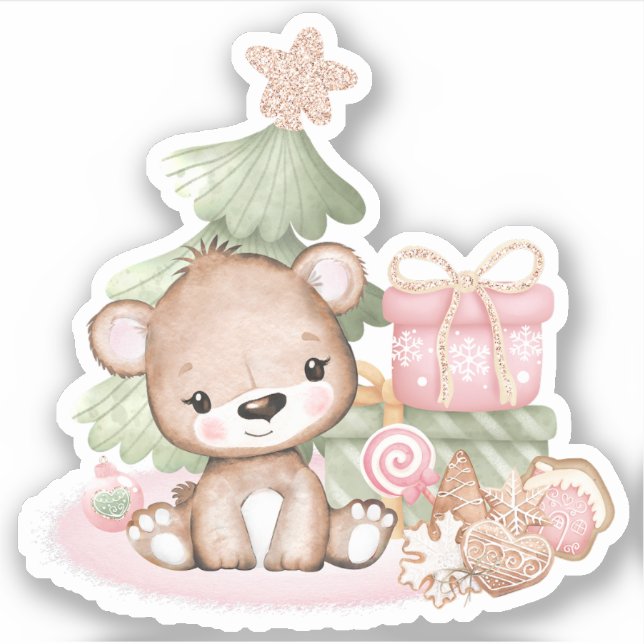 Niedlicher Weihnachtsbär Vinyl Sticker (Vorderseite)