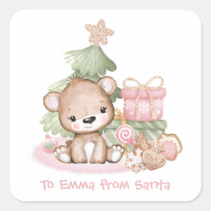 Niedlicher Weihnachtsbärensticker Etikett Quadratischer Aufkleber