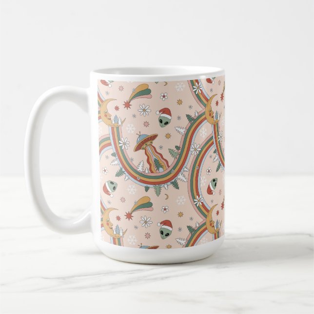 Niedlicher Weihnachtsbaum Alien Rainbow Holiday Pa Kaffeetasse (Links)