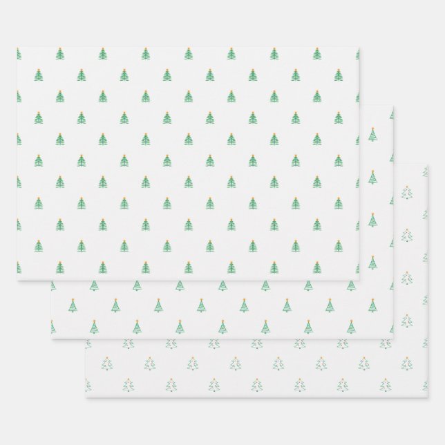 Niedlicher Weihnachtsbaum auf Weiß Geschenkpapier Set (Set)
