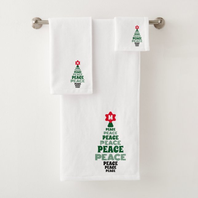 Niedlicher Weihnachtsbaum Custom Initial White Badhandtuch Set (Insitu)