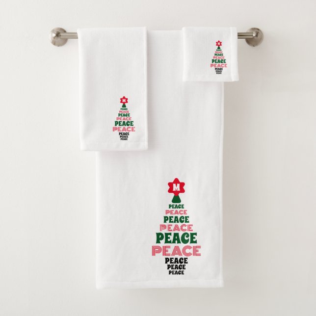 Niedlicher Weihnachtsbaum Custom Initial White Badhandtuch Set (Insitu)