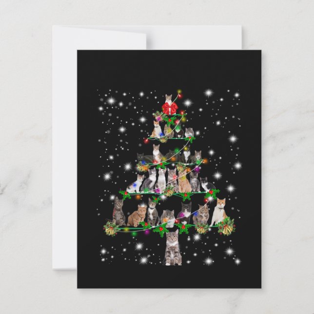 Niedlicher Weihnachtsbaum der Katze, gedeckt durch Dankeskarte (Vorderseite)