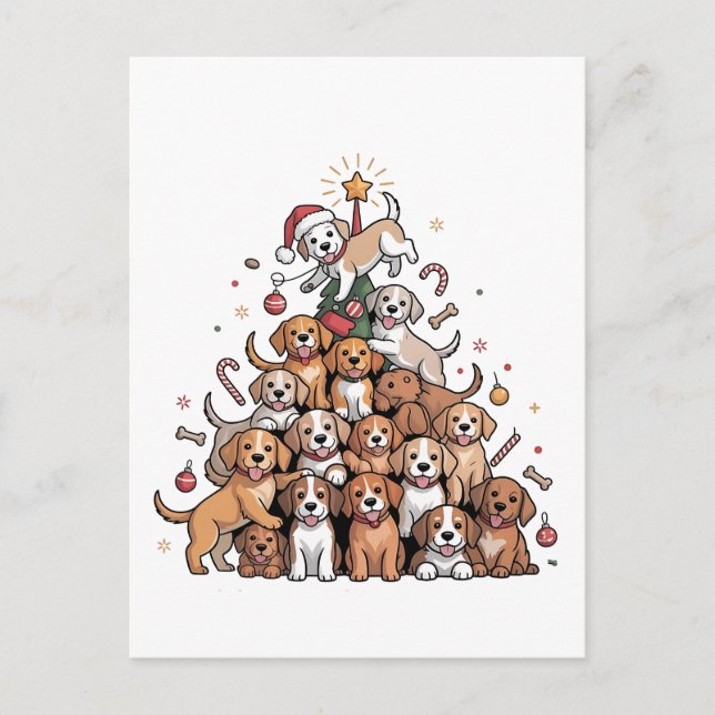 Niedlicher Weihnachtsbaum Dog Xmas Tree Welpe Einladungspostkarte (Vorderseite)