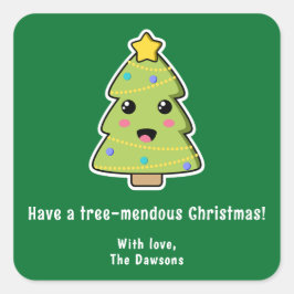 Niedlicher Weihnachtsbaum Funny Tree mendous Green Quadratischer Aufkleber