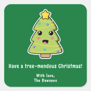Niedlicher Weihnachtsbaum Funny Tree mendous Green Quadratischer Aufkleber