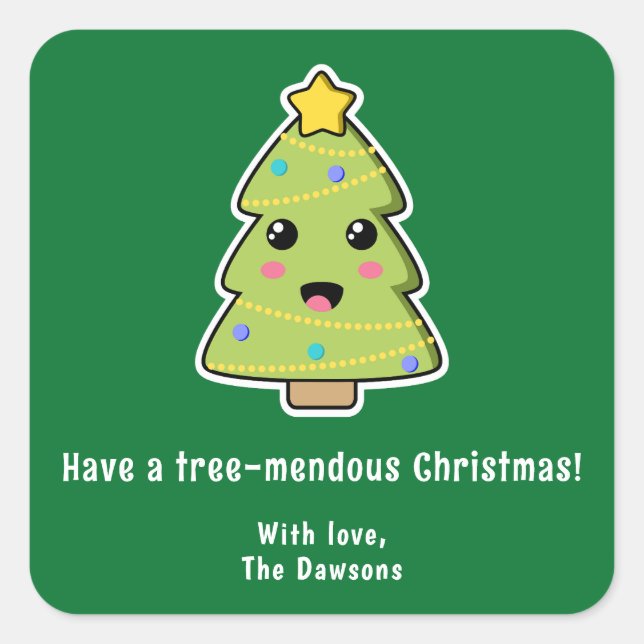 Niedlicher Weihnachtsbaum Funny Tree mendous Green Quadratischer Aufkleber (Vorderseite)